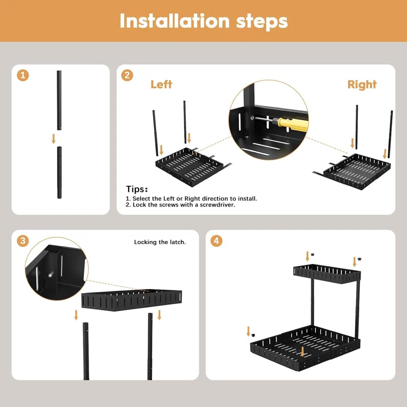 Rebrilliant Under Sink Organizer, 2 Tier Expandable Under Cabinet Organizer, Heights Adjustable Pull Out Storage For Kitchen Bathroom Laundry, Black, 1 Pack