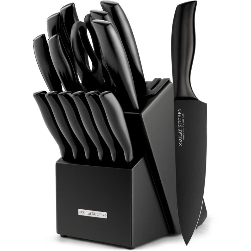 Zulay Kitchen Zulay Kitchen Premium 15-Piece Knife Set with Natural Wood Block and Built-in Sharpener
