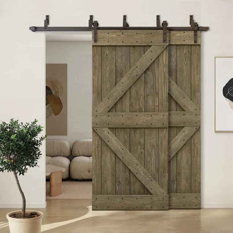 Calhome 84'' Solid Wood Paneled Painted with Installation Hardware Kit Barn Door