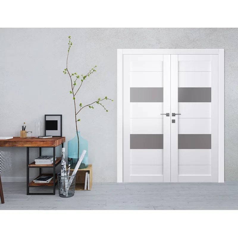 Belldinni Berta Solid Manufactured Wood and Glass Paneled Prefinished Standard Double Door