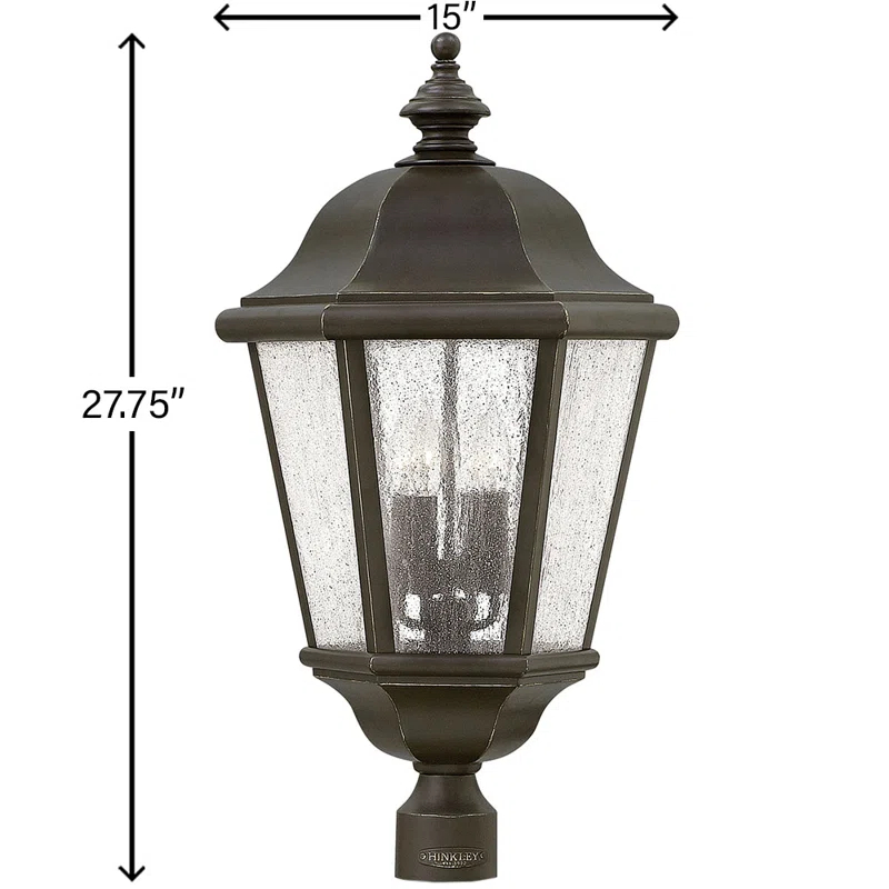 Edgewater 27.75-Inch Oil Rubbed Bronze Outdoor Lantern with Clear Seedy Glass
