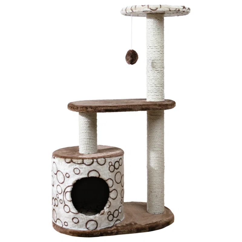 TRIXIE Casta 37.4" Cat Tree with Sisal Scratching Posts, Plush Covered Condo and Platforms, Dangling Cat Toy