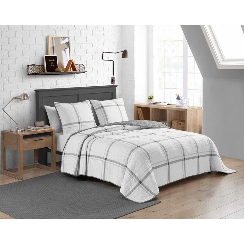 Nautica Fleetville Cotton Reversible Grey Quilt Set