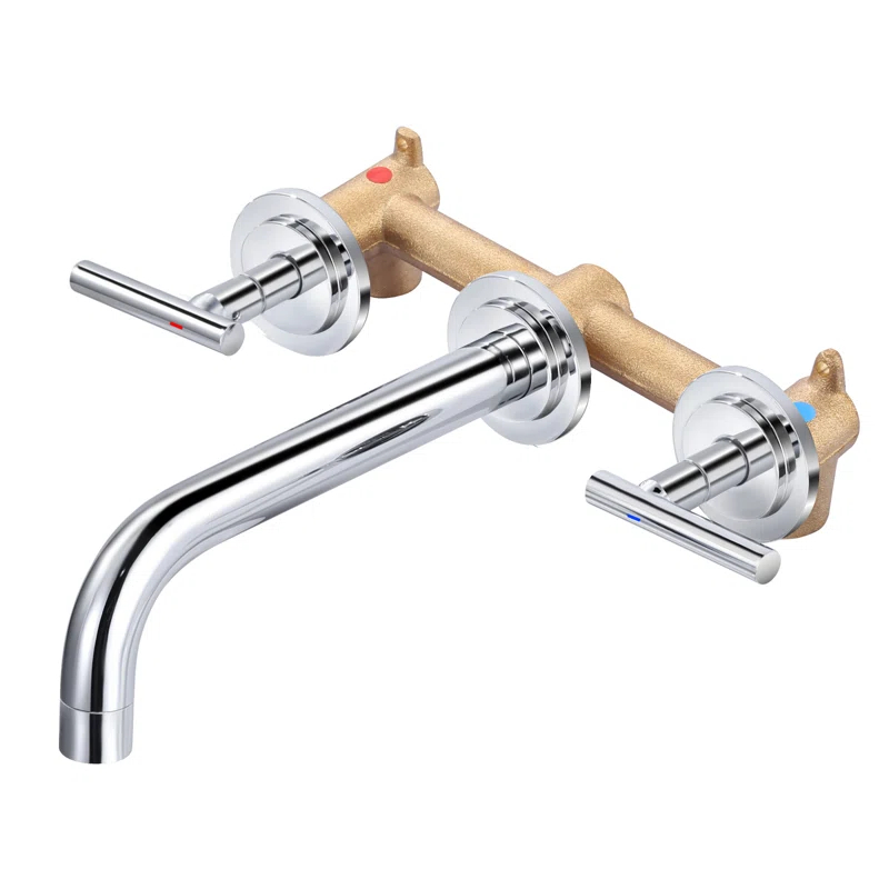 2-Handle 2-Hole Wall Mounted Bathroon Sink Faucet In Spot Resist (Valve Included)