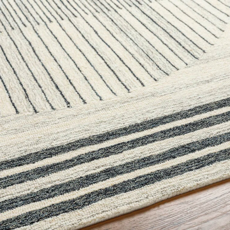 Uptown Geometric Hand Tufted Wool Area Rug in Beige/Black