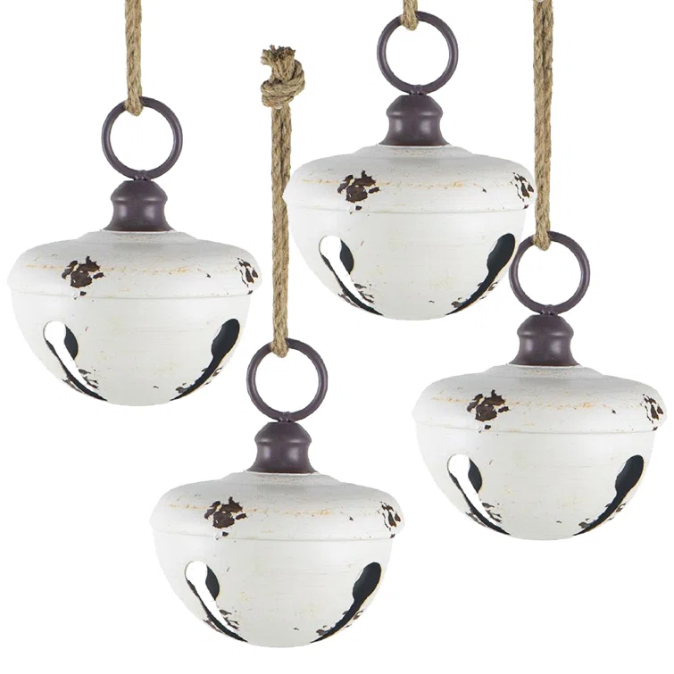 A&B Home Farmhouse Bell Ornament Set of 4 8.5"Dia. x 10" White (Set of 4)