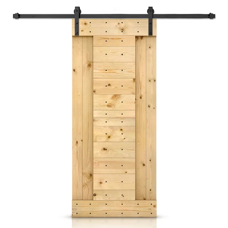 Calhome 84'' Solid Wood Paneled Painted with Installation Hardware Kit Barn Door