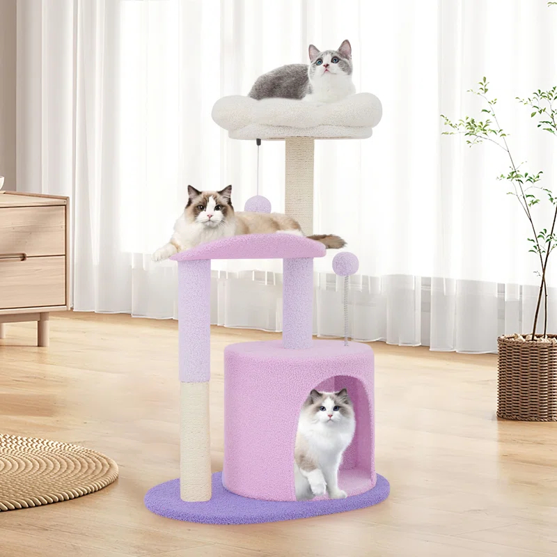Ezelle Cat Tree Tower Cat Condo House with Sisal Scratching Posts, Flower Top Perch for Indoor Cats