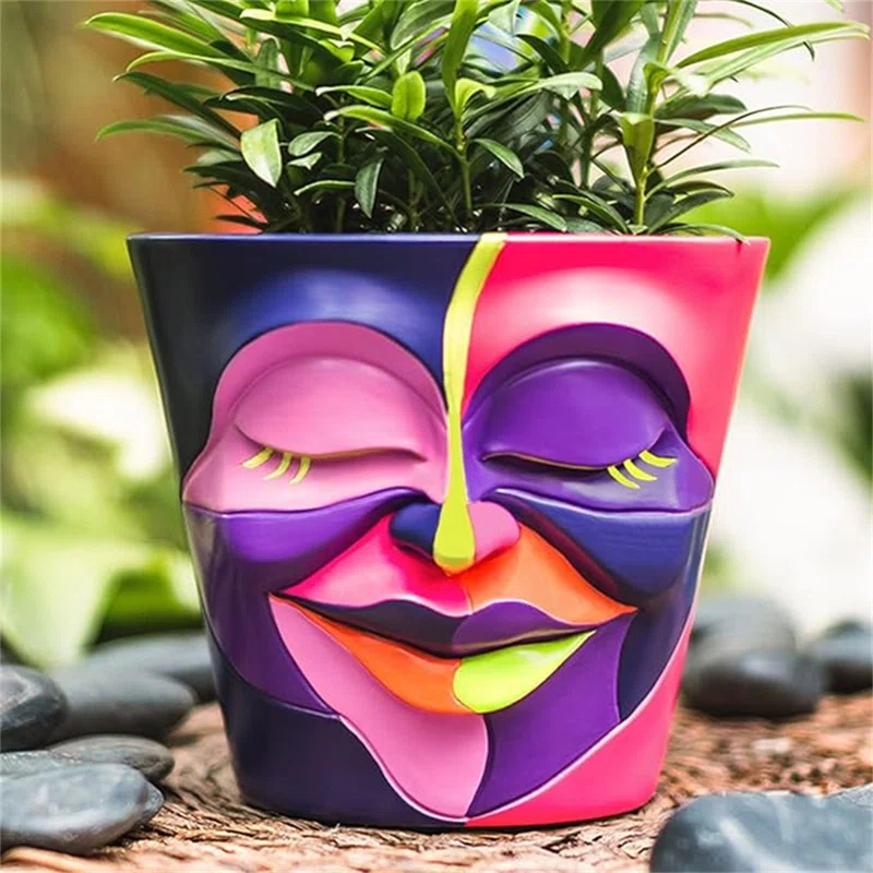 Orren Ellis Abstract Rainbow Head Planter, Unique Face Plant Pot With Drainage, Cute Eclectic Flower Planters Pots For Indoor & Outdoor Plants, Colorful Funny Room Decor (,5.5Inch)