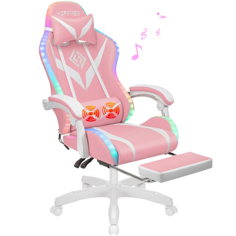 Hoffree Hoffree Massage Ergonomic Gaming Chair with Bluetooth Speakers and RGB LED Lights