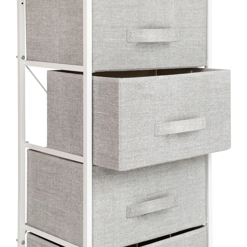 Malone 4 Drawer Vertical Storage Dresser with Wood Top & Fabric Pull Drawers