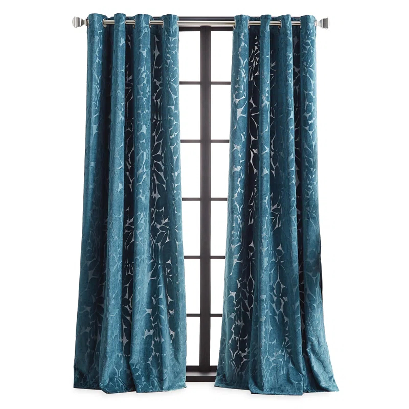 Martha Stewart Martha Stewart Sherwood Velvet Grommet Teal Curtain Panel Pair (Set Of 2) (Set of 2)