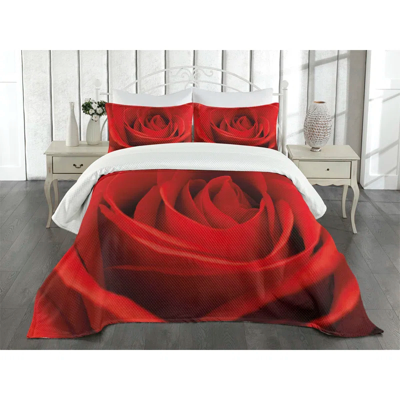Ambesonne Rose Bedspread Natural Beauty Red Blossom Vermilion