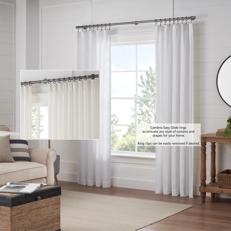 MODE Cambria Designer Series 2 inch Premium Easy Glide Metal Curtain Rings with Smooth, Quiet Nylon Inserts