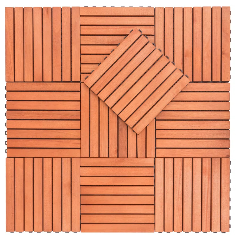Vifah 12" x 12" Wood Interlocking Deck Tile in Tan (Set of 10)