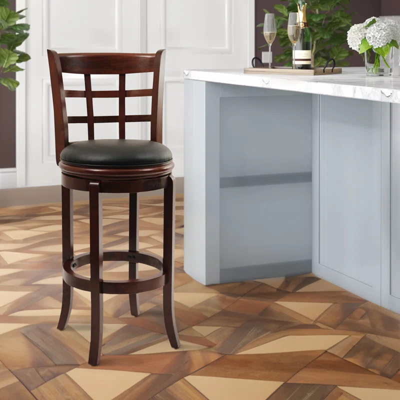 Benjara Swivel Solid Wood Counter Stool