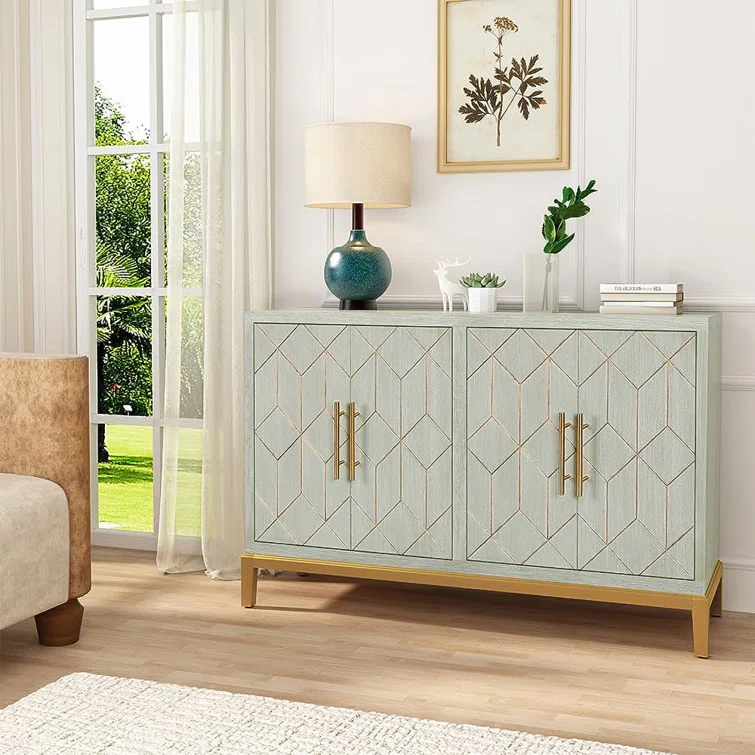 Mercer41 Dieks 48" Sideboard Storage Cabinet with Gold Trim