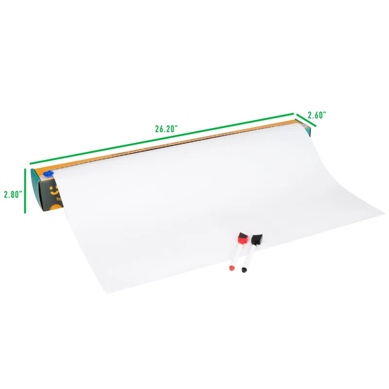 Mind Reader Adhesive Dry Erase Whiteboard Roll, 2 Dry Erase Markers, Planner, Office, 24 inches wide x 10 feet long | Wayfair