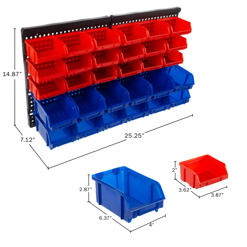 Stalwart Wall-Mounted Garage Storage Bins for Garage Organization, Craft Supply Storage, Tool Box Organizer