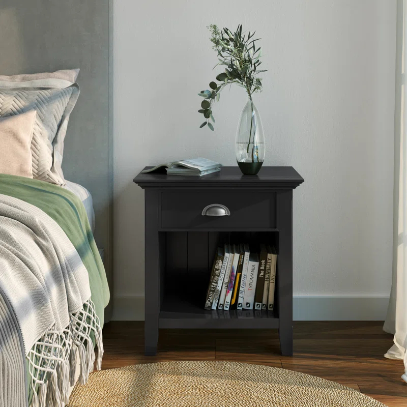 Simpli Home Acadian 24"W 1-Drawer Solid Wood Nightstand with Open Bottom Storage