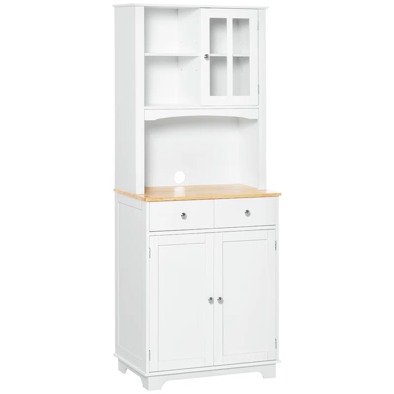 Lark Manor™ HOMCOM Freestanding 67" Kitchen Buffet With Hutch, Pantry Cabinet With Microwave Stand, Adjustable Shelf, 2 Drawers, Cupboard, White