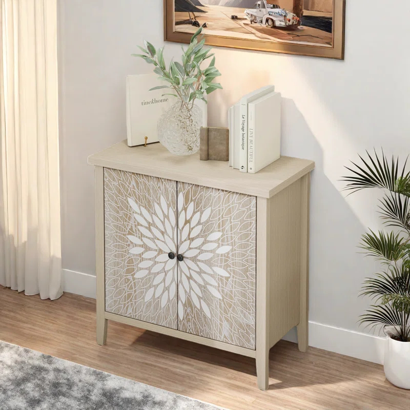 Alcott Hill® 2-door Accent Cabinet With An Adjustable Shelf And Exquisite Creative Carving