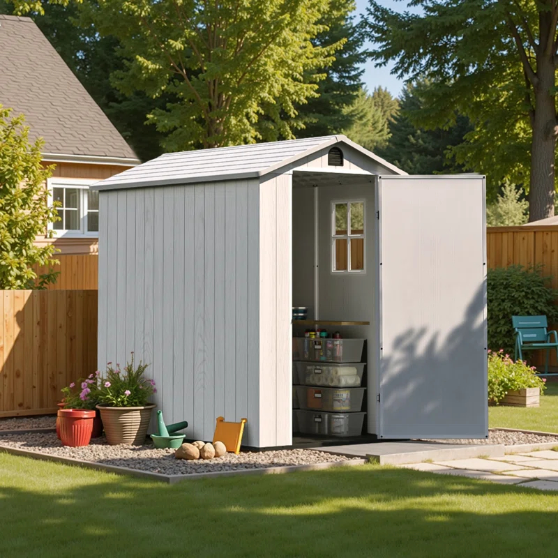 Patiowell 4 ft. W x 6 ft. D Plastic Storage Shed with Floor, Resin Shed with Window and Lockable Door