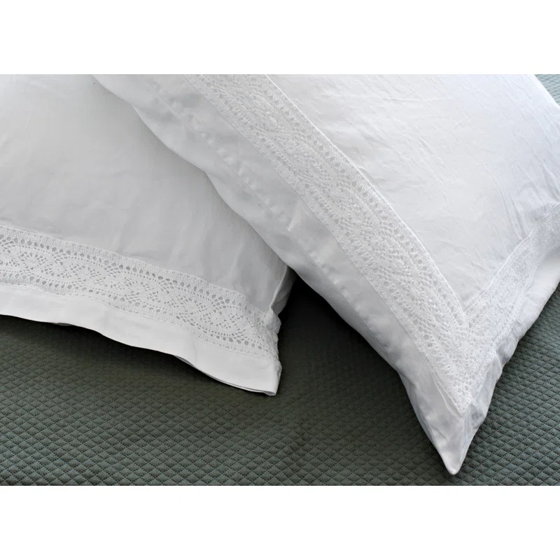 Viola White Egyptian Cotton King Lace Pillow Sham