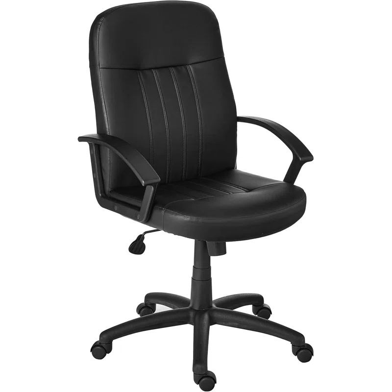 Executive Leather Budget Chair Black - Boss Office Products: Swivel, Lumbar Support, 250lb Capacity