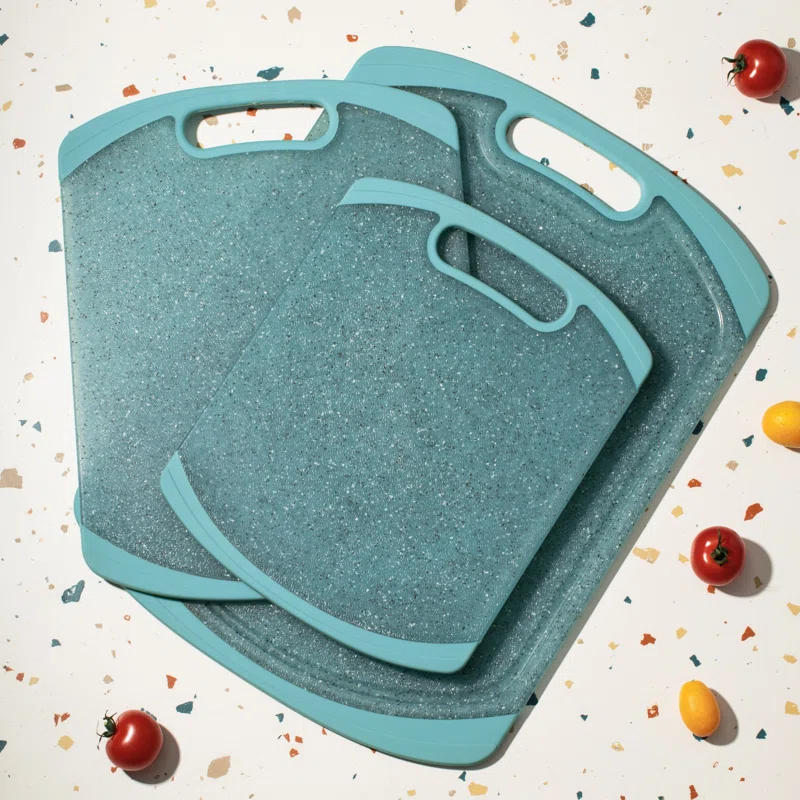 Lazuro Plastic Cutting Board for Kitchen - Reversible Durable Kitchen Cutting Board. Chopping Board for Meat, Fruits, Vegetables. Easy Grip Handle Border. Dishwasher Safe, BPA Free.