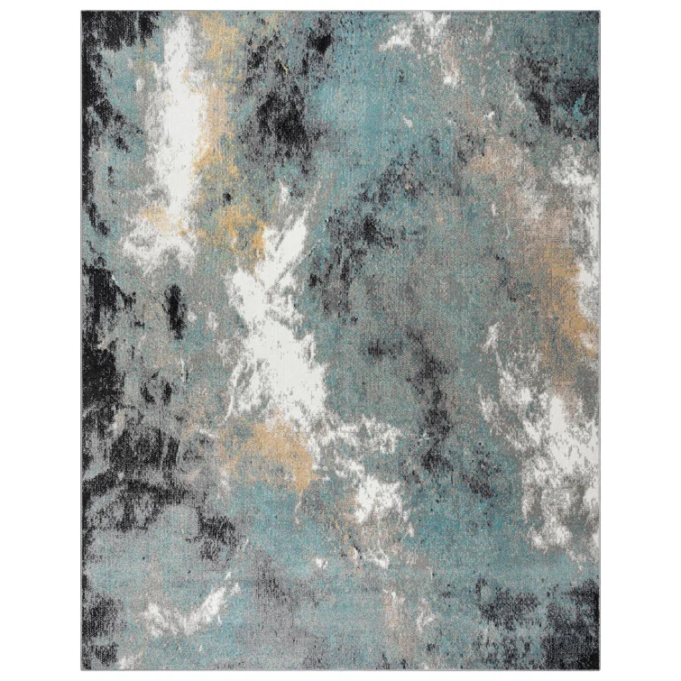 Gertmenian Gertmenian Alor Satori Modern Abstract Aqua/Navy Blue/Gold/Ivory Polypropylene Indoor Area Rug