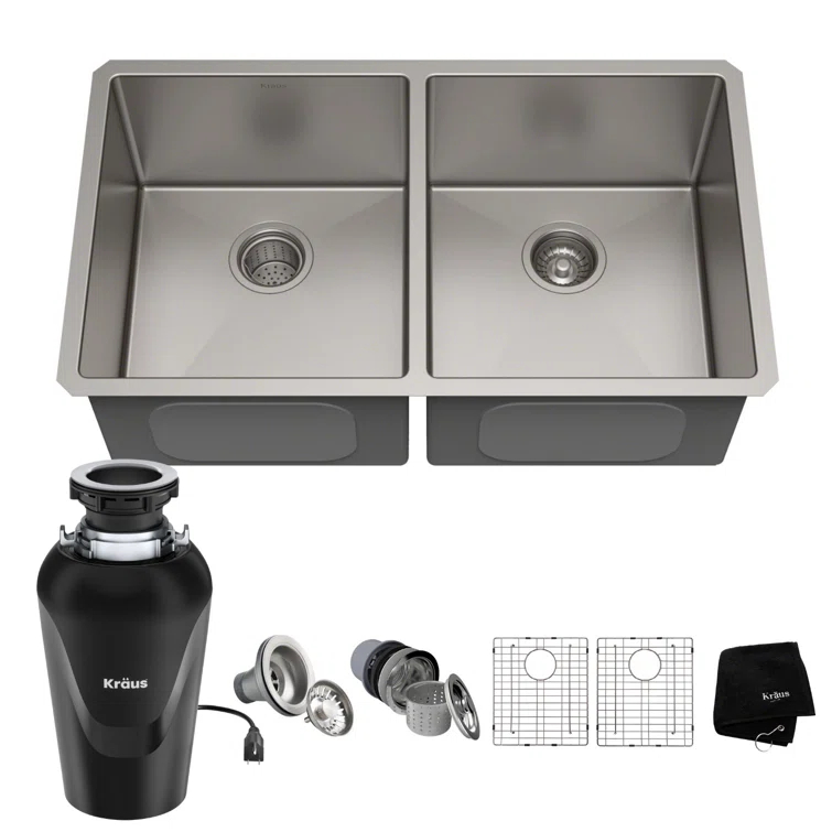Kraus 33" L x 19" W Double Basin Farmhouse Kitchen Sink with Accessories KHU102-33-100-75MB
