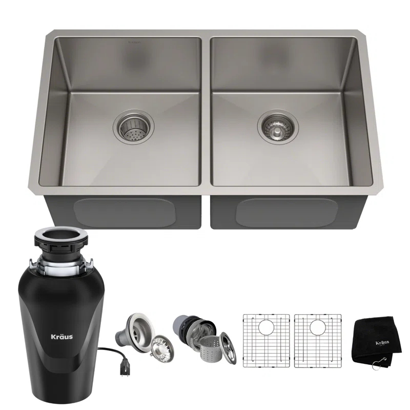 Kraus 33" L x 19" W Double Basin Farmhouse Kitchen Sink with Accessories KHU102-33-100-75MB