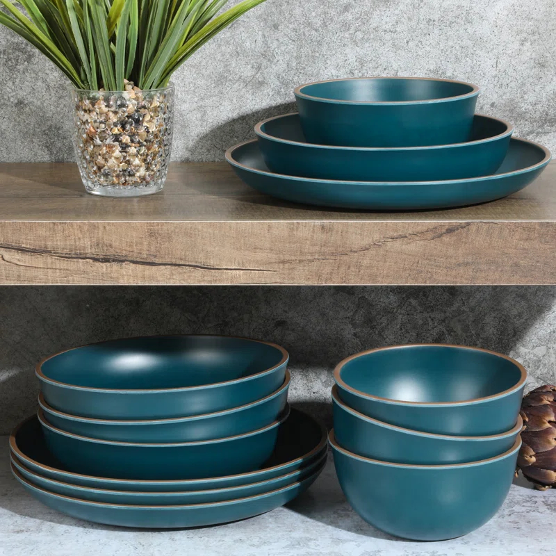 Gibson Gibson Home Rockabye 12 Piece Double Bowl Melamine Dinnerware Set