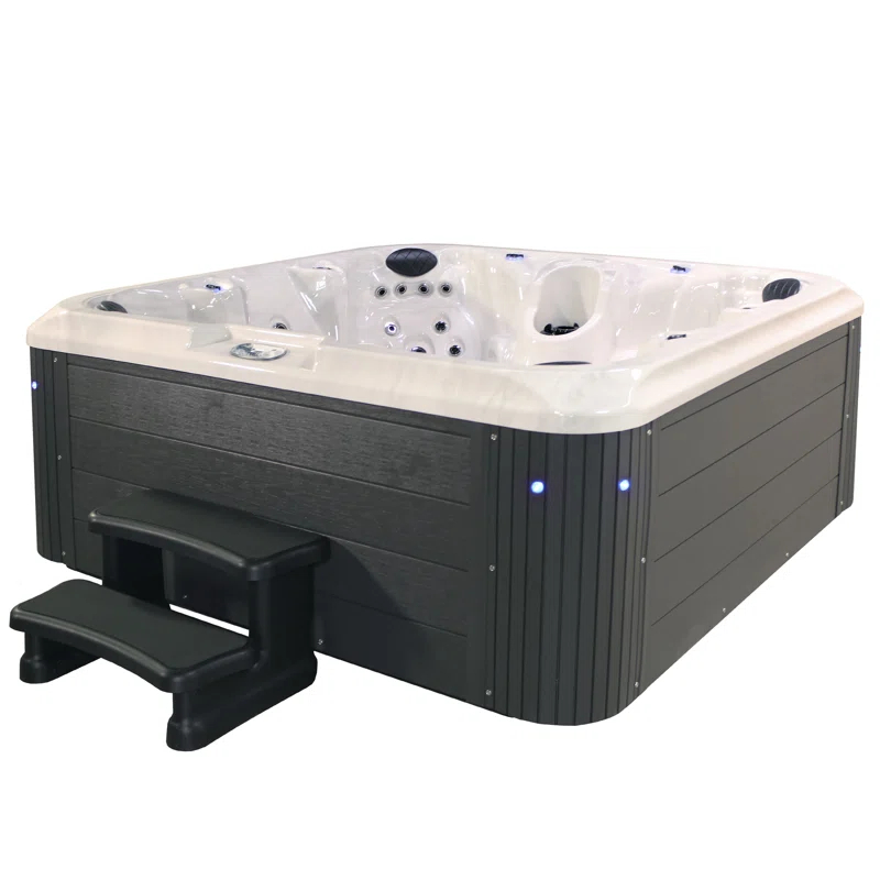 Grand Banks 6-Person 81-Jet Non-Lounger Hot Tub Spa with 3 Pumps, LED Lighting, Stainless Steel Heater and Ozonator, Insulated Cover Included and Steps Included