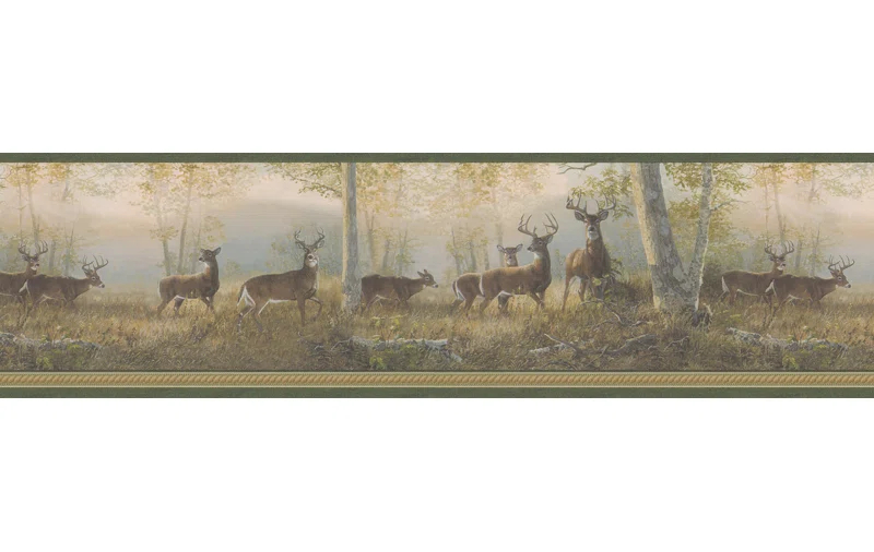 Chesapeake Storrie Green Deer Border Prepasted Non Woven Wallpaper, 6.5-in by 15-ft, 8.1 sq. ft.
