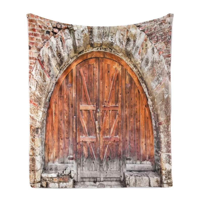 Ambesonne Ambesonne Rustic Fleece Throw Blanket Door Vintage Grey Orange
