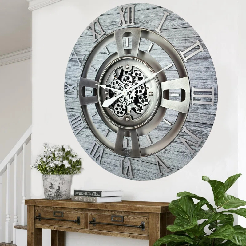 The Gears Clock Wall Clock 36" Oversized for Living Room decor with Real Moving Gears England Collection & Reviews | Wayfair