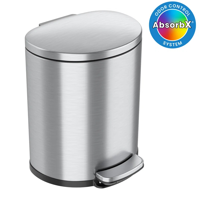 Itouchless Softstep 5 Gallon Stainless Steel Step Trash Can With Odor Filter 19 L Bathroom, Kitchen, Home Office Pedal Garbage Bin, Removable Bucket
