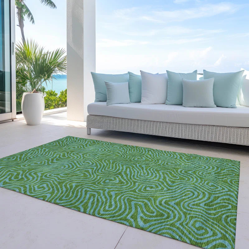 Machine Washable Indoor/Outdoor Chayden ACN1031 Green Rug