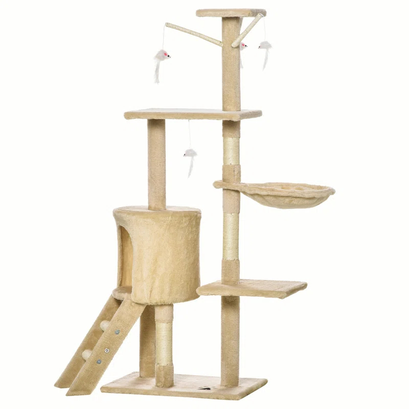 Tucker Murphy Pet™ 53" Plush Sturdy Interactive Cat Condo Tower Scratching Post Activity Tree House - Beige