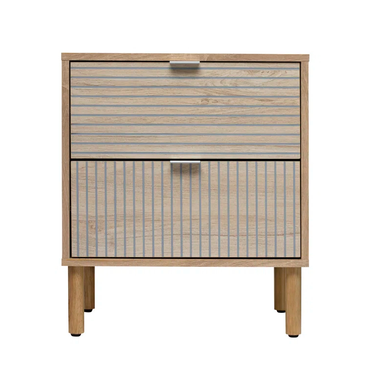 Sango Sango Merk 2-Drawer Solid Wood Nightstand, Drawers With Horizontal & Vertical Grooves