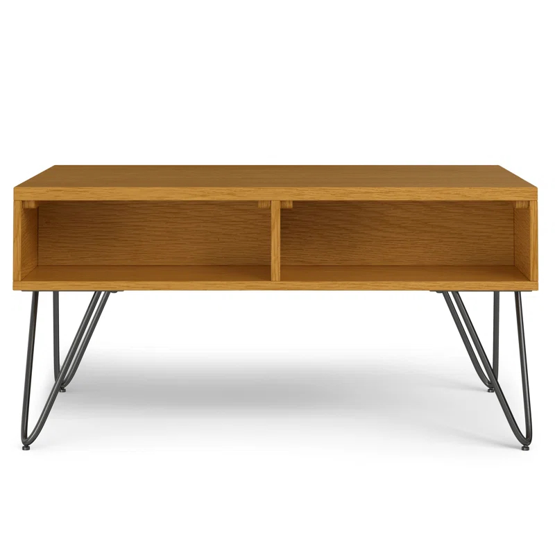 Simpli Home Hunter 36"W Solid Wood Industrial Small Lift Top Coffee Table with Hidden Storage and Metal Hairpin Legs