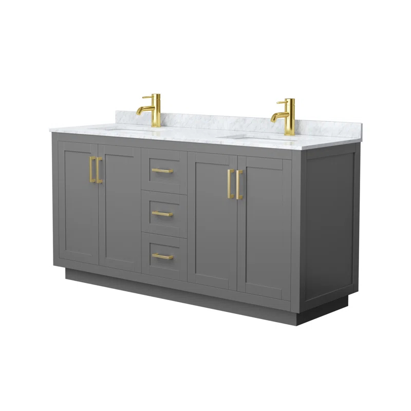 Wyndham Collection Miranda 66" Freestanding Double Bathroom Vanity with Marble Top