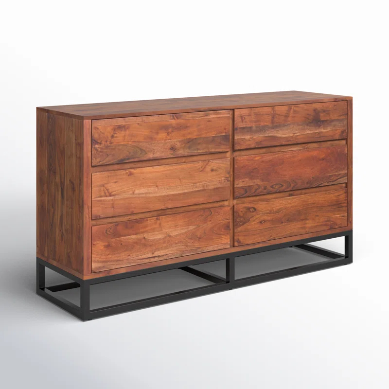 Birch Lane™ Pantai Modern Acacia Wood Dresser or Display Unit With Metal Base, Walnut Brown and Black
