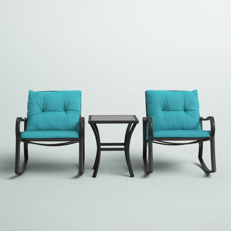 Mercury Row® Preciado 3 Piece Outdoor Patio Set With Cushions-Rocking Chair for Balcony, Lawn and Porch