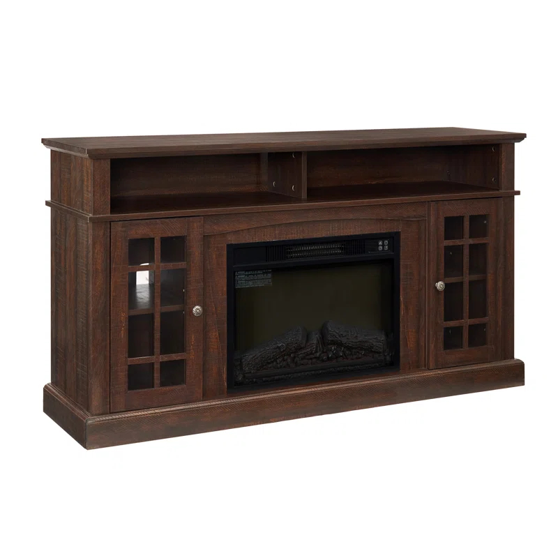 August Grove® Classic TV Media Stand Modern Entertainment Console with 23" Fireplace Insert for TV Up to 65" with Open and Closed Storage Space, 58.25"W 15.75"D 32"H
