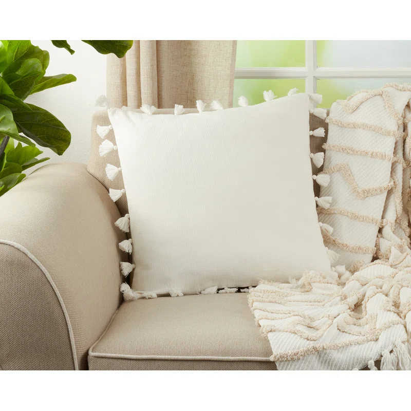 Saro Mabel Collection Tassels Cotton Throw Pillow