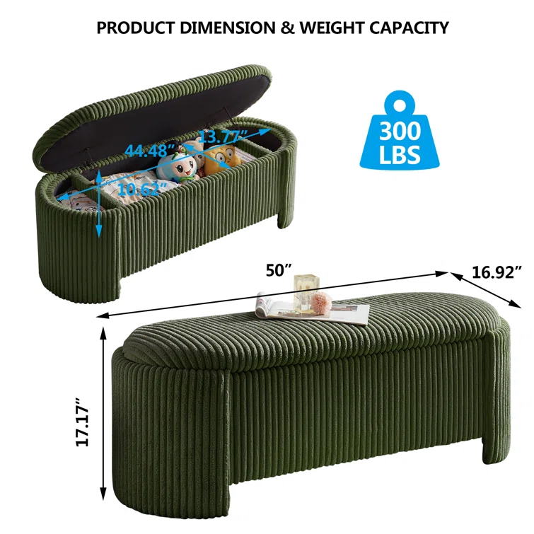 Latitude Run® Nikoma Corduroy Upholstered Storage Bench