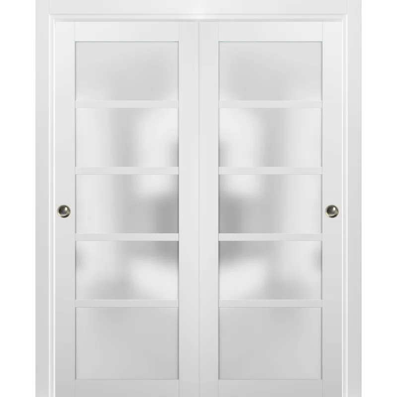 SARTODOORS Quadro Frosted Glass Sliding Closet White Doors with Installation Hardware Kit